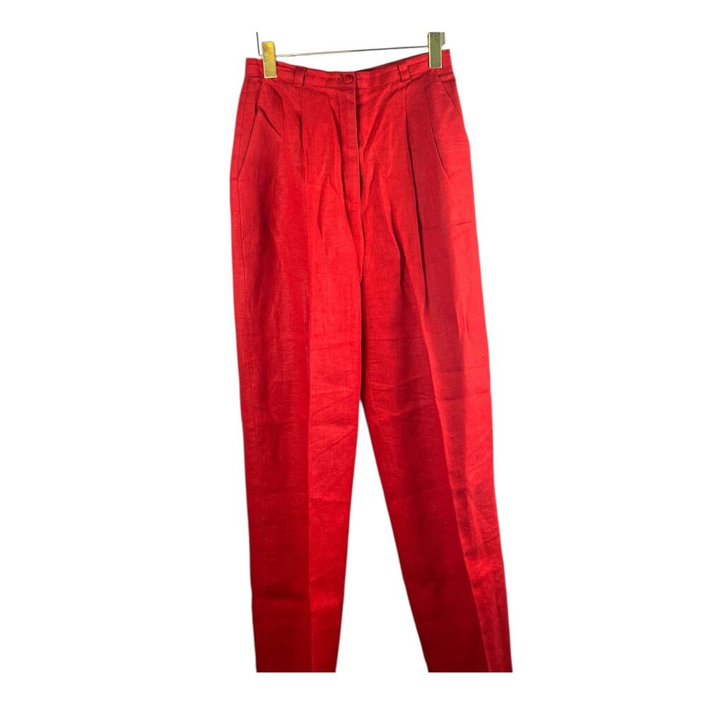 Vintage Red Linen Pant Suit Size 4 Tailored Blazer Trousers Coastal Chic Set - Picture 5 of 9
